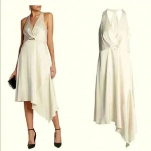 Halston Heritage Evening Collection‎ Halter Satin Cream Dress Size 0